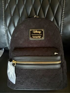 Loungefly Black Quilted Mini Backpack with Gold Hardware